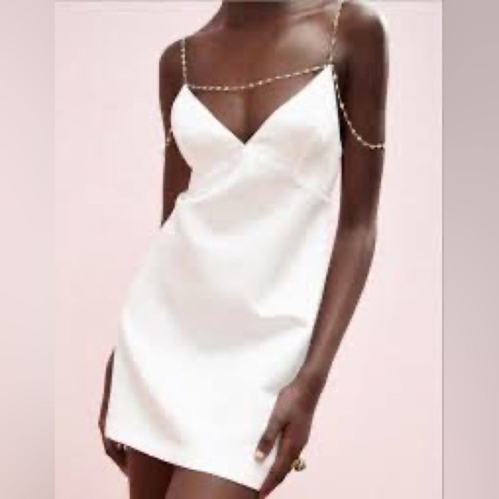 NWT Zara Jewel Strap White Mini Dress Size M